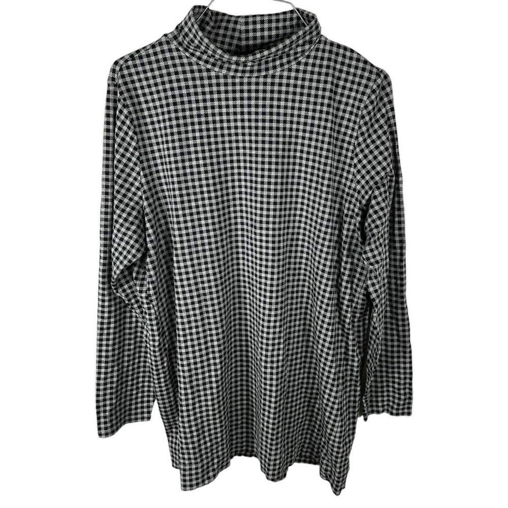 J Jill Luxe Supima Turtleneck Tunic Shirt Top Womens M Petite Black Gray Plaid